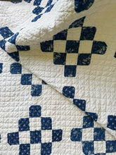 Load image into Gallery viewer, indigo “nine-patch variation” quilt