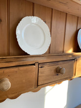 Load image into Gallery viewer, antique pine plate rack with scalloped detailing
